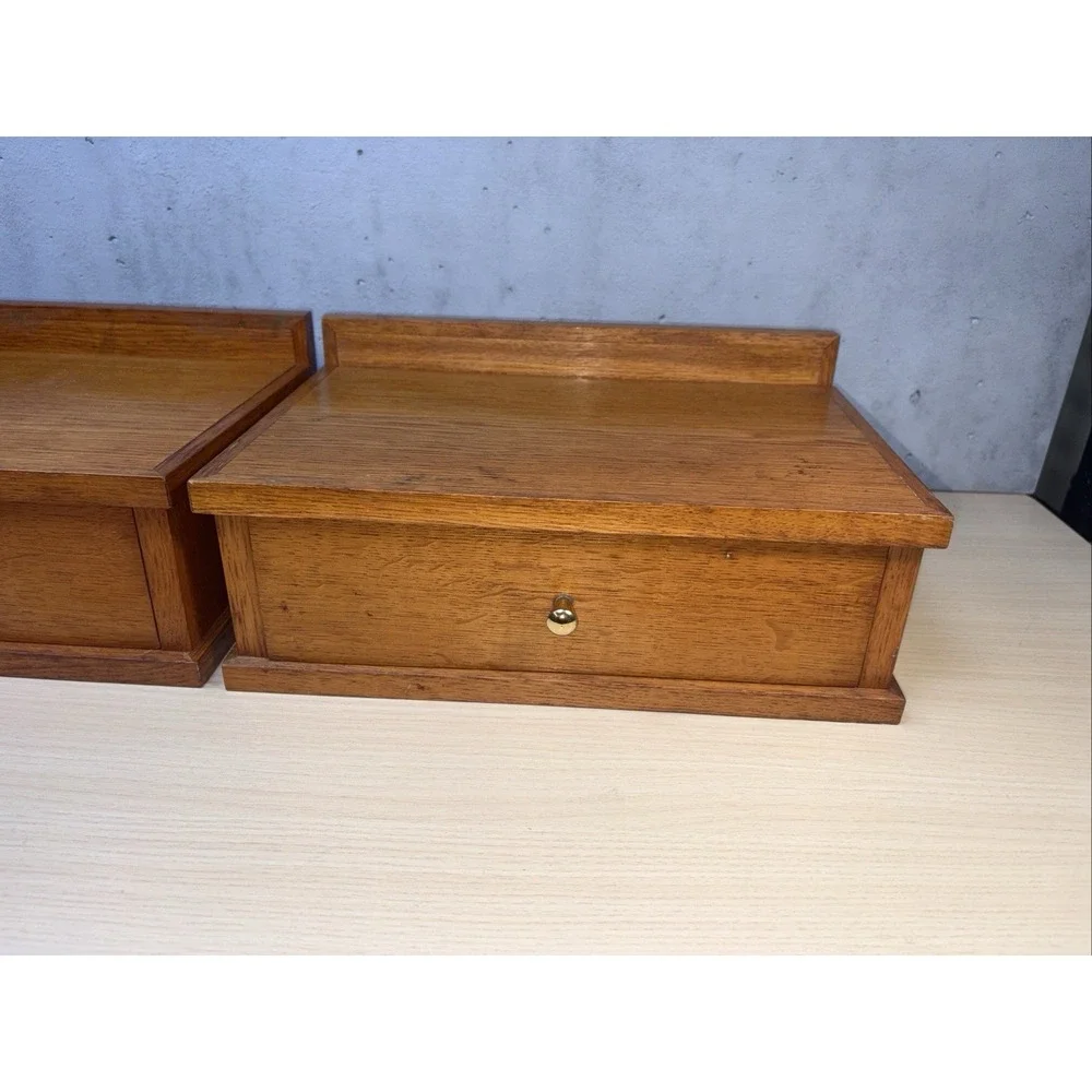 2 Vintage Scandinavian-style wooden shelf small desk organizer Brass Knob Oak
